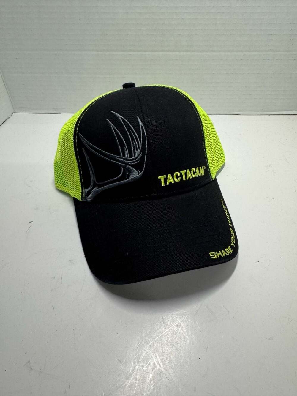 Tactacam Share Your Hunt Snapback Trucker Hat Black and Neon Yellow